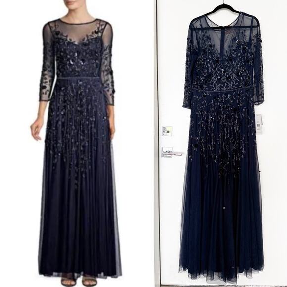 NWT NEW Theia Blue Beaded Evening Gown Size 16 - Picture 1 of 6